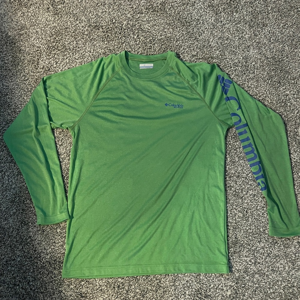 Columbia Green and Blue Performance Long Sleeve Shirt